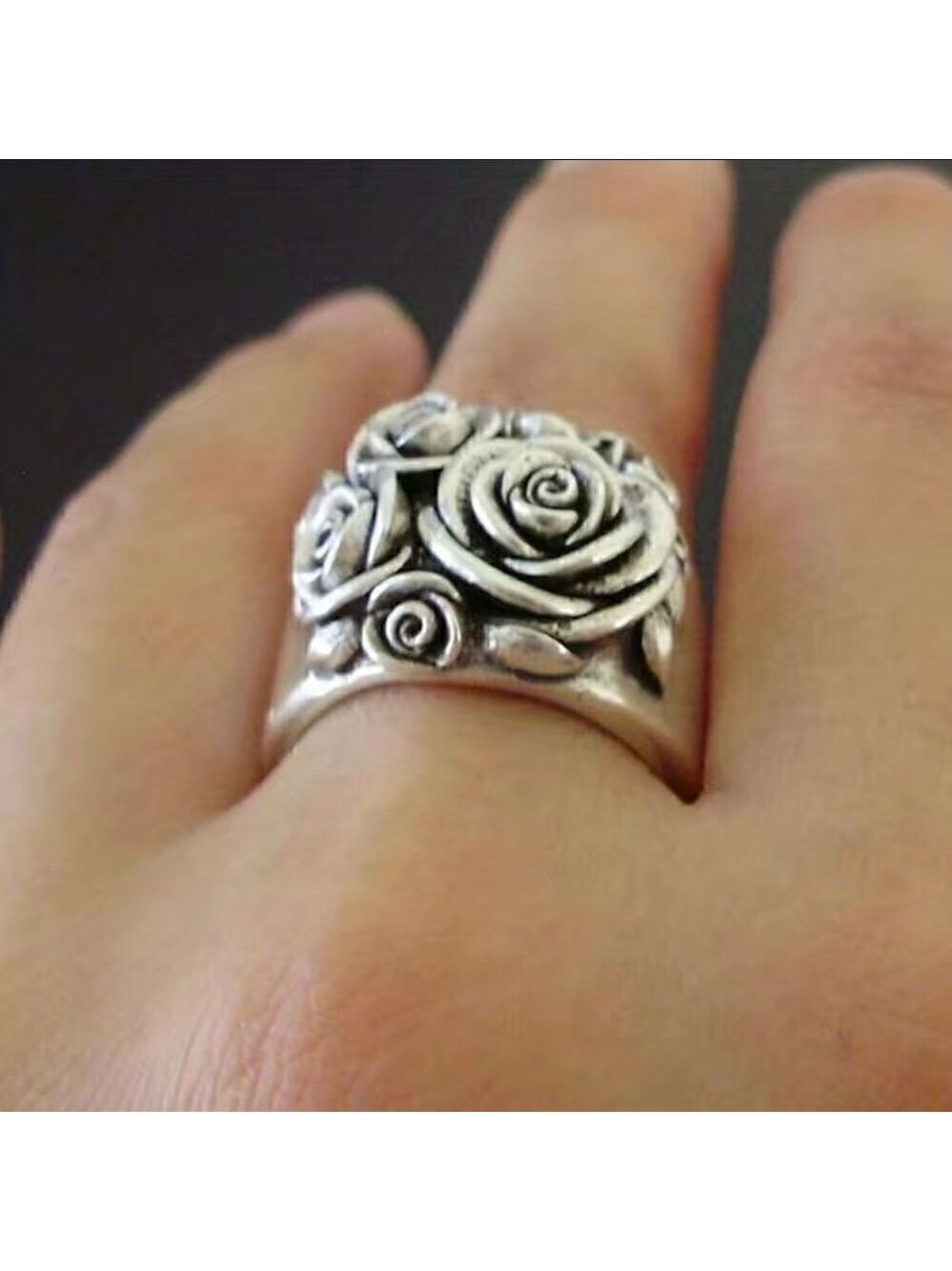 Vintage Style Silvery Rose Flower Ring